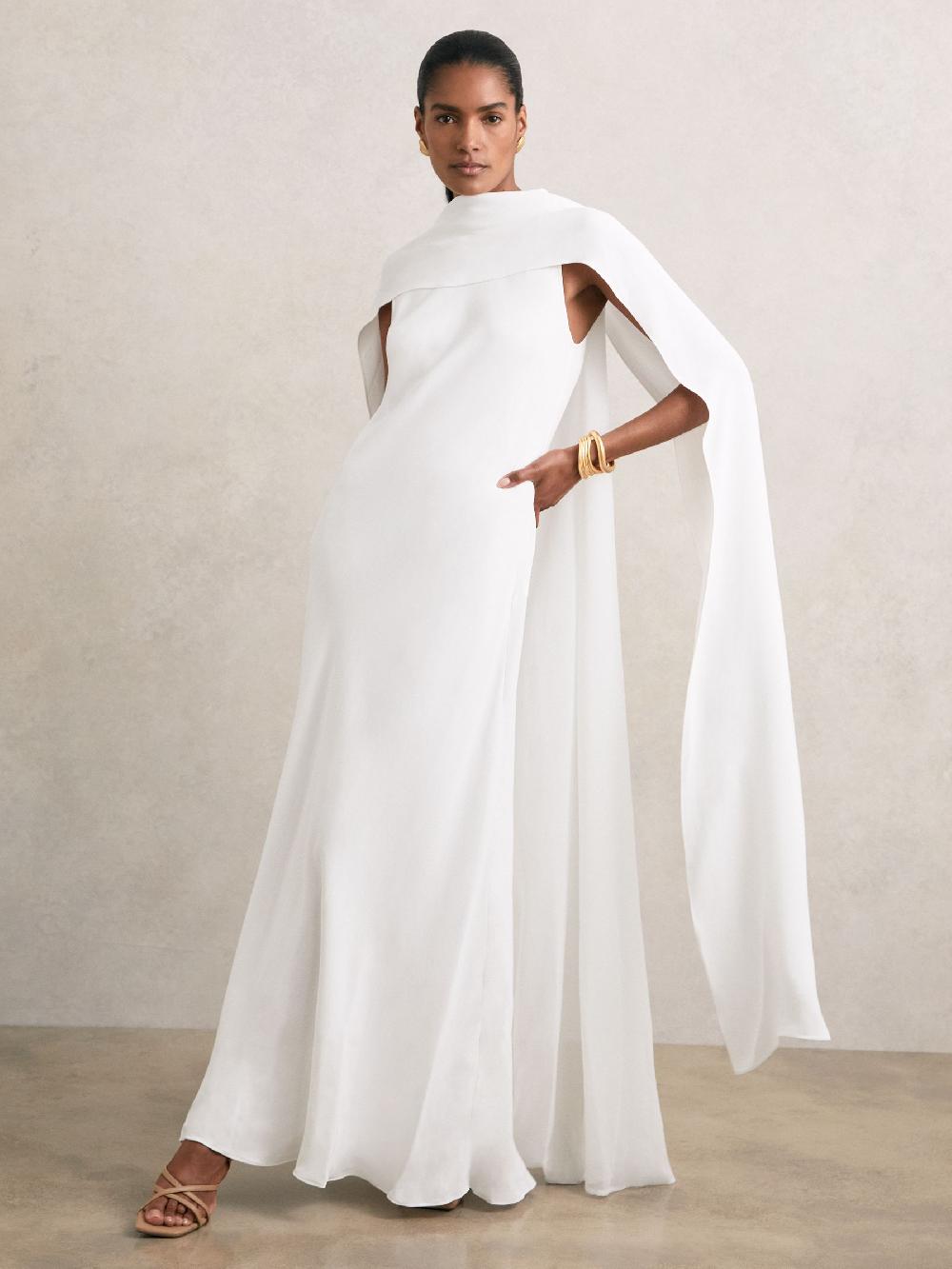 Reiss Crepe Cape Maxi Dress In White