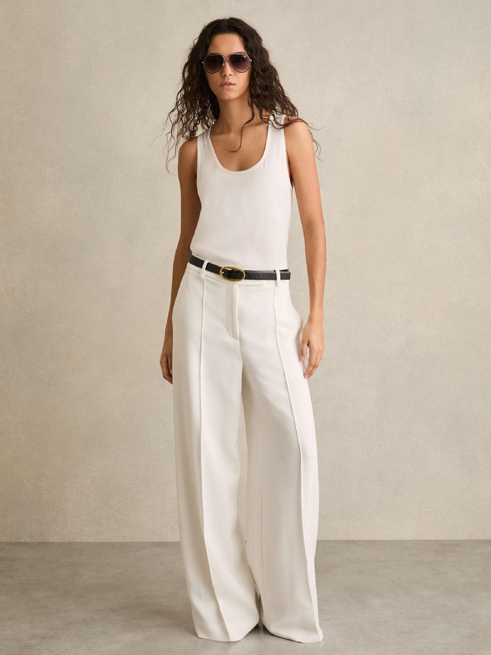 Reiss Crepe Wide-Leg Tailored Trousers In White