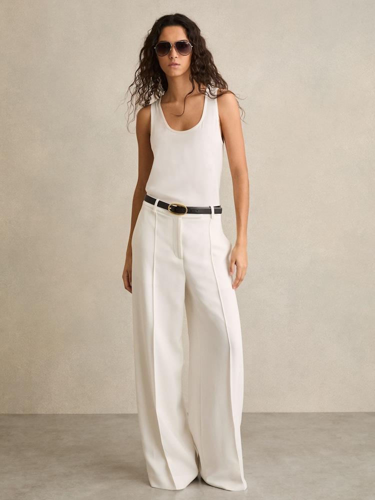 reiss Crepe Wide-Leg Tailored Trousers in White