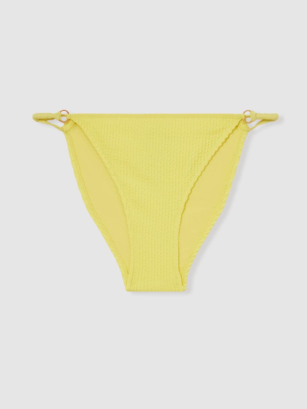Reiss Crinkle Bikini Bottoms In Lemon Yellow