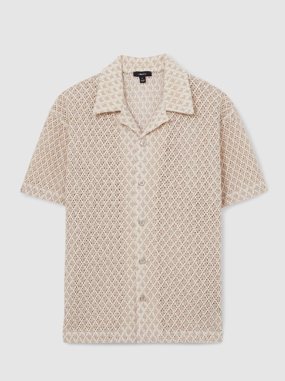 Reiss Crochet Cuban-Collar Shirt In Oatmeal