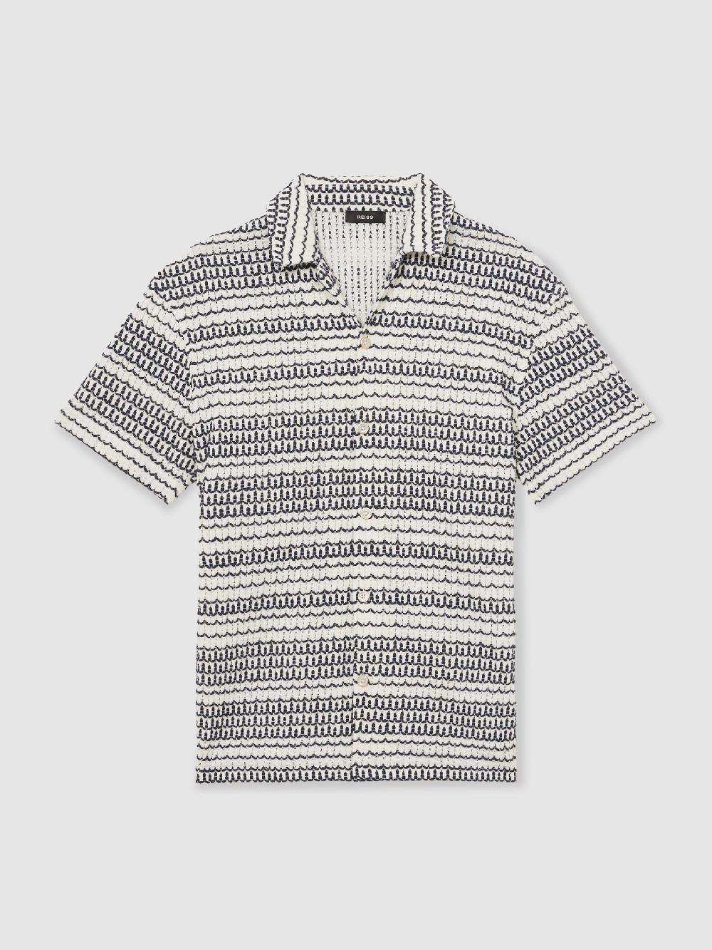 Reiss Crochet Cuban-Collar Shirt In White/Black