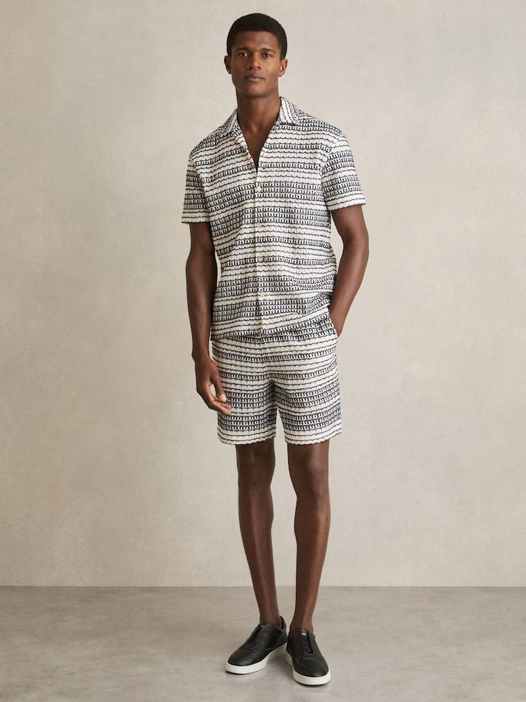 reiss Crochet Drawstring Shorts in White/Black