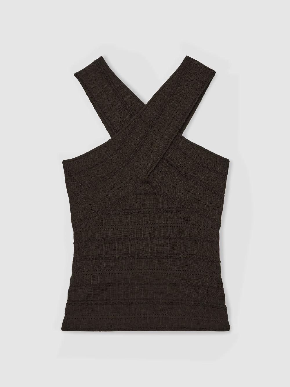 Reiss Cross Neck Textured Top In Chocolate