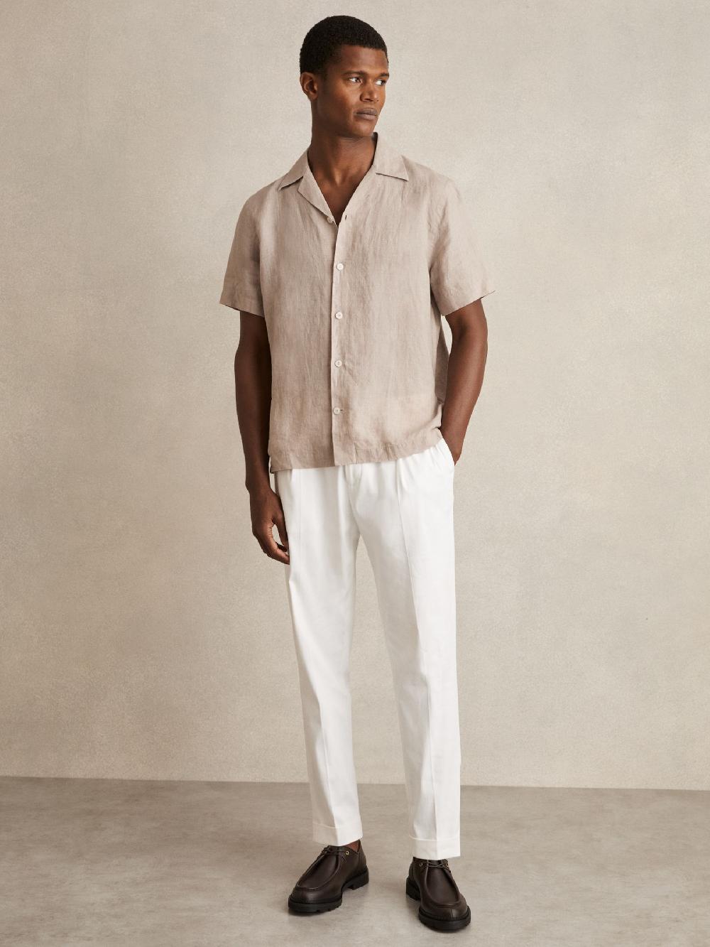 Reiss Cuban Collar Shirt In Mink Brown