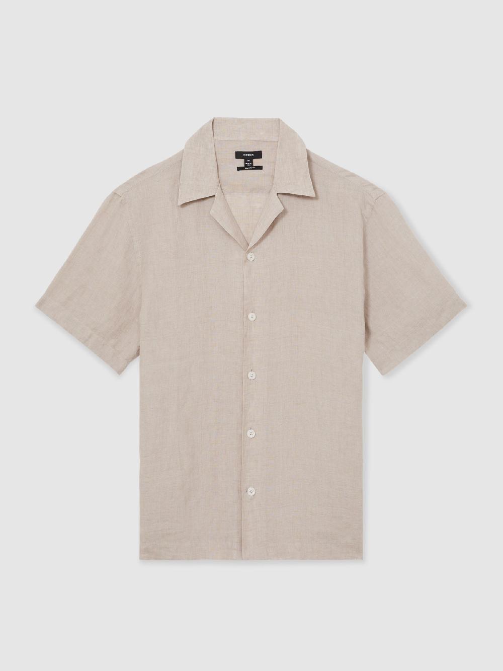 Reiss Cuban Collar Shirt In Mink Brown