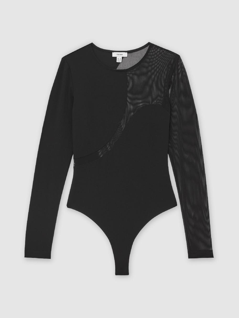 Reiss Cut-Out Mesh-Panel Bodysuit In Black