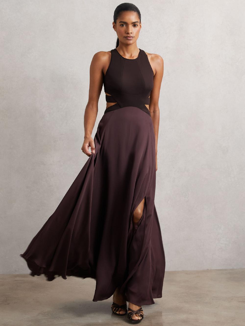 Reiss Cut-Out Racerback Maxi Dress In Burgundy