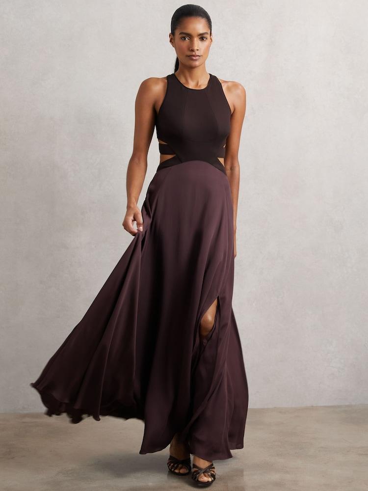 reiss Cut-Out Racerback Maxi Dress in Burgundy