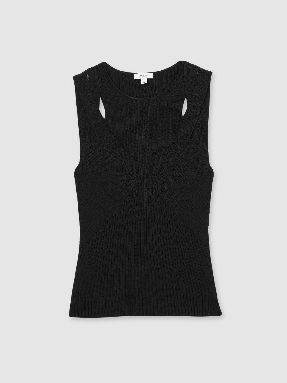 Reiss Cut-Out Rib-Knit Vest In Black