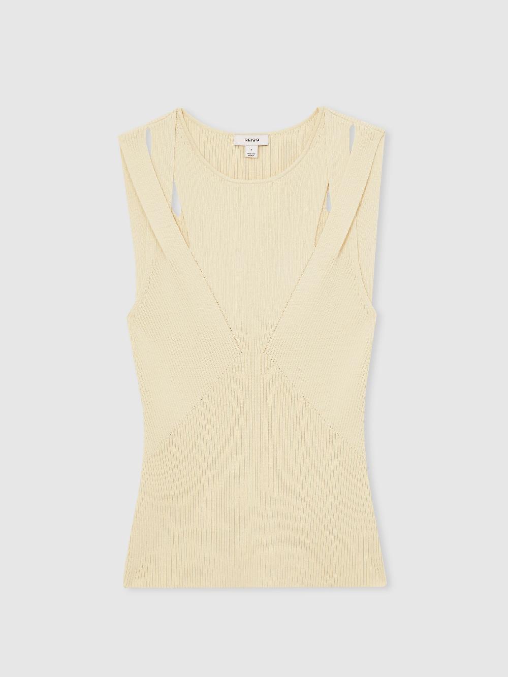 Reiss Cut-Out Rib-Knit Vest In Cream