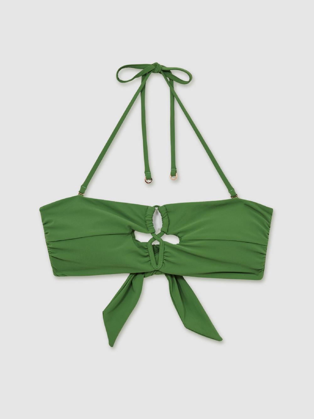 Reiss Cut-Out V-Wire Bandeau Bikini Top In Green