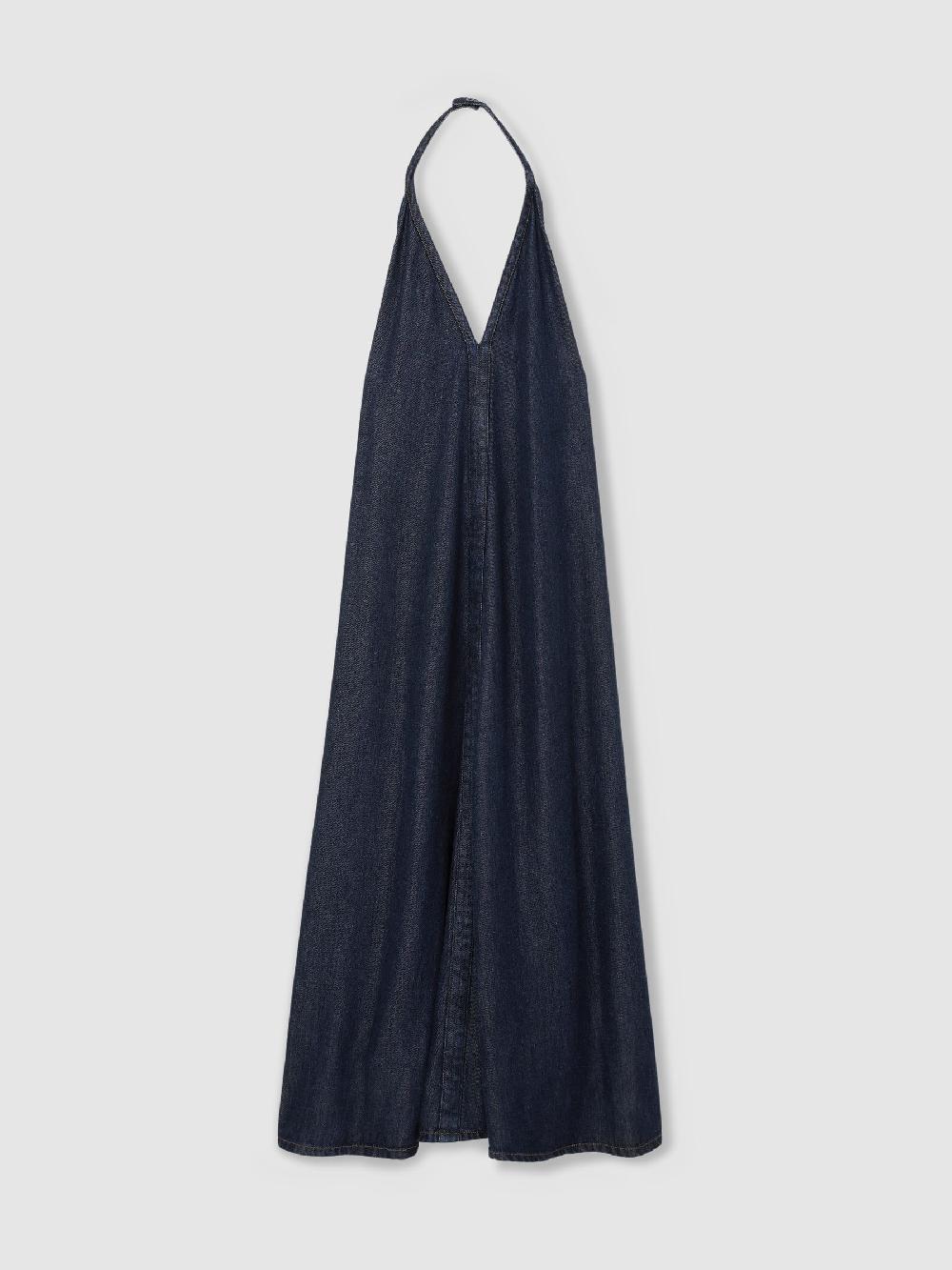 Reiss Denim Halterneck Maxi Dress In Indigo