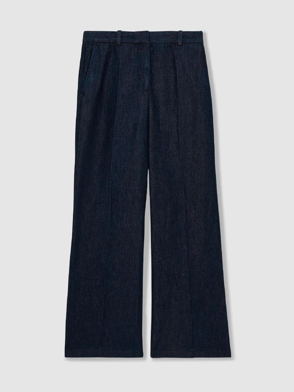 Reiss Denim-Look Wide-Leg Trousers In Dark Blue