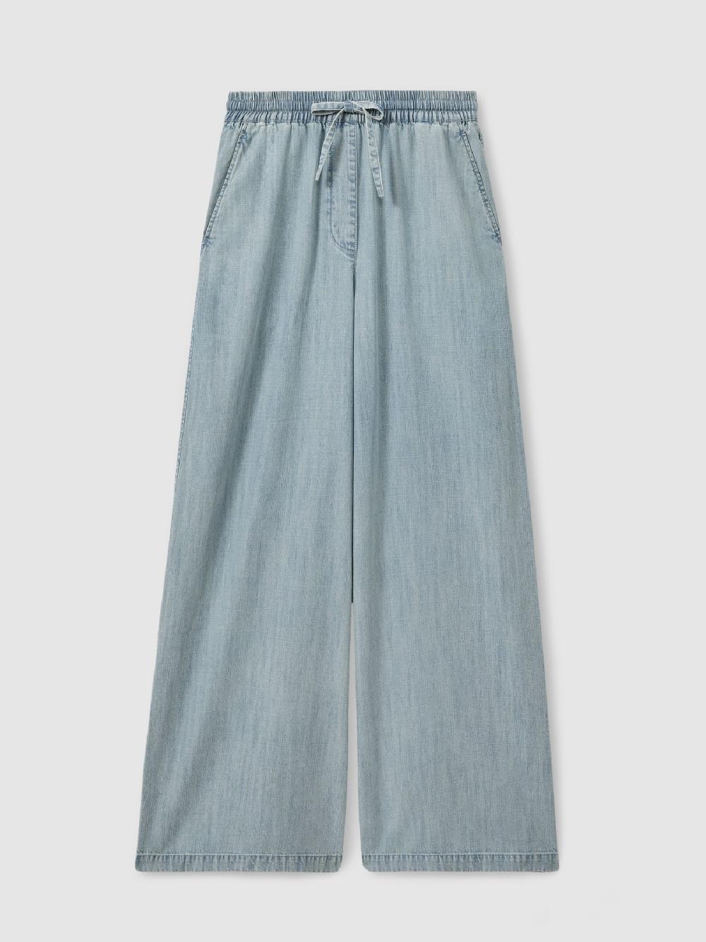 Reiss Denim Look Wide Leg Trousers In Light Blue