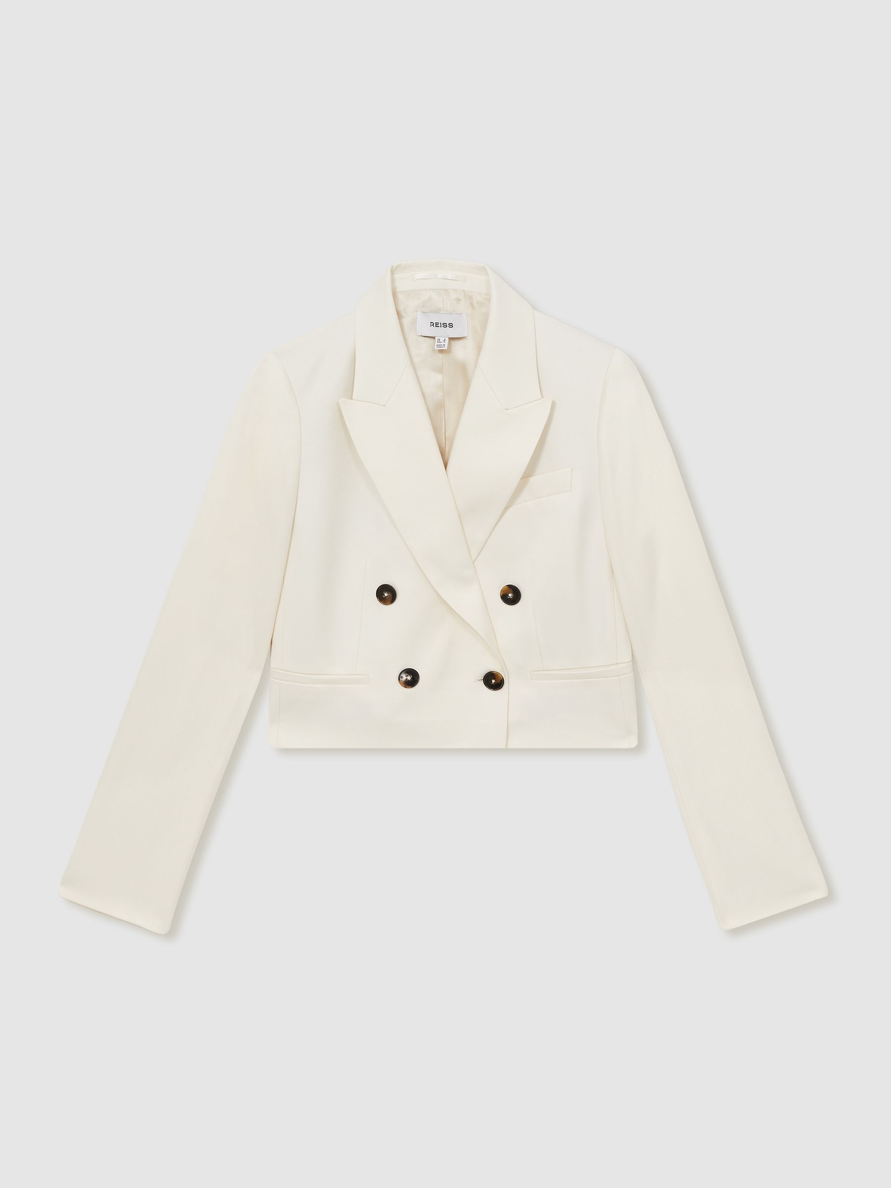 Reiss Double-Breasted Cropped Blazer In Cream