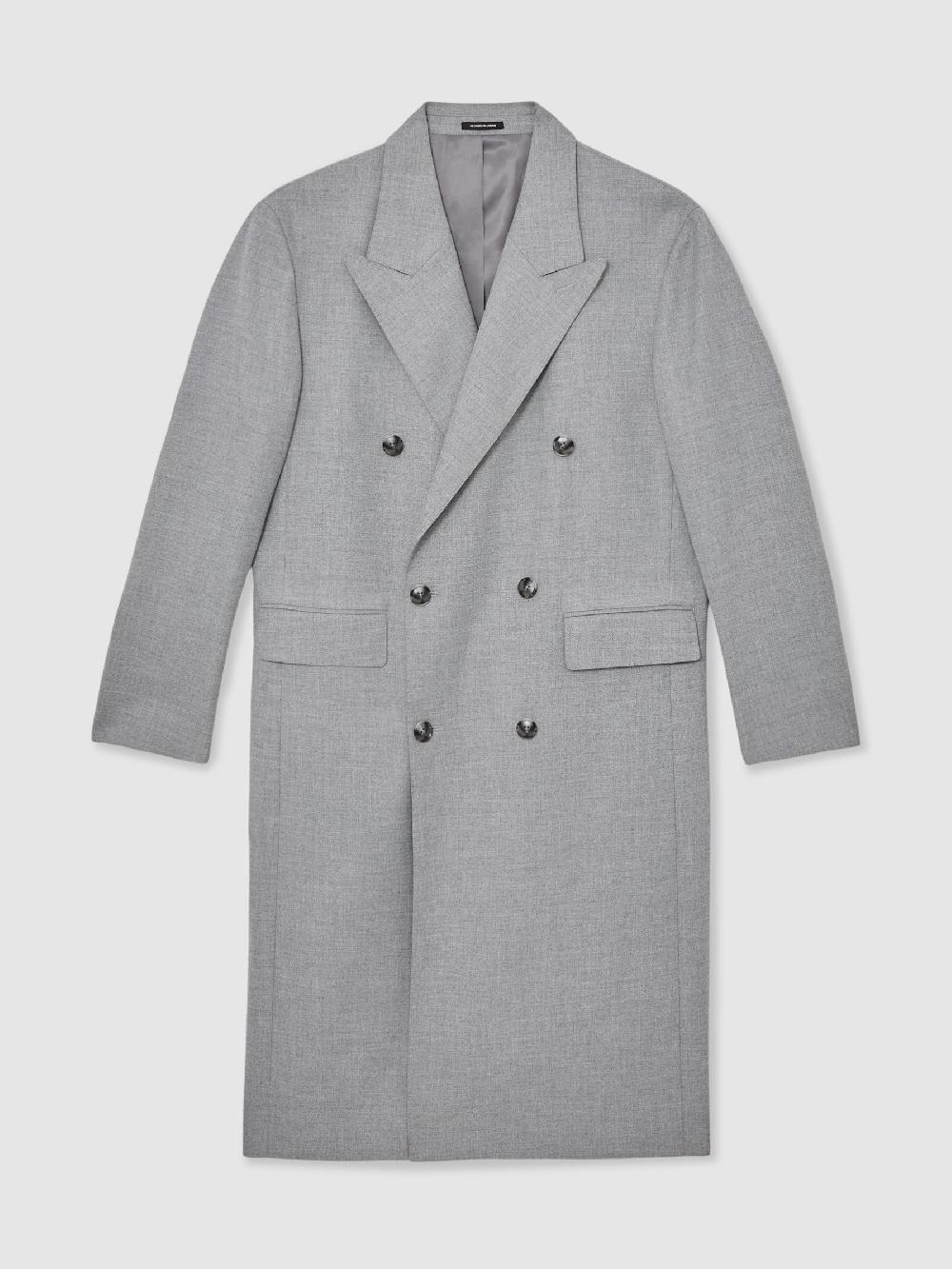 Reiss Double-Breasted Relaxed-Fit Overcoat In Grey