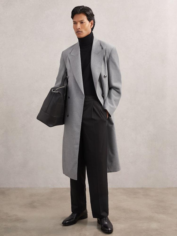 reiss Double-Breasted Relaxed-Fit Overcoat in Grey
