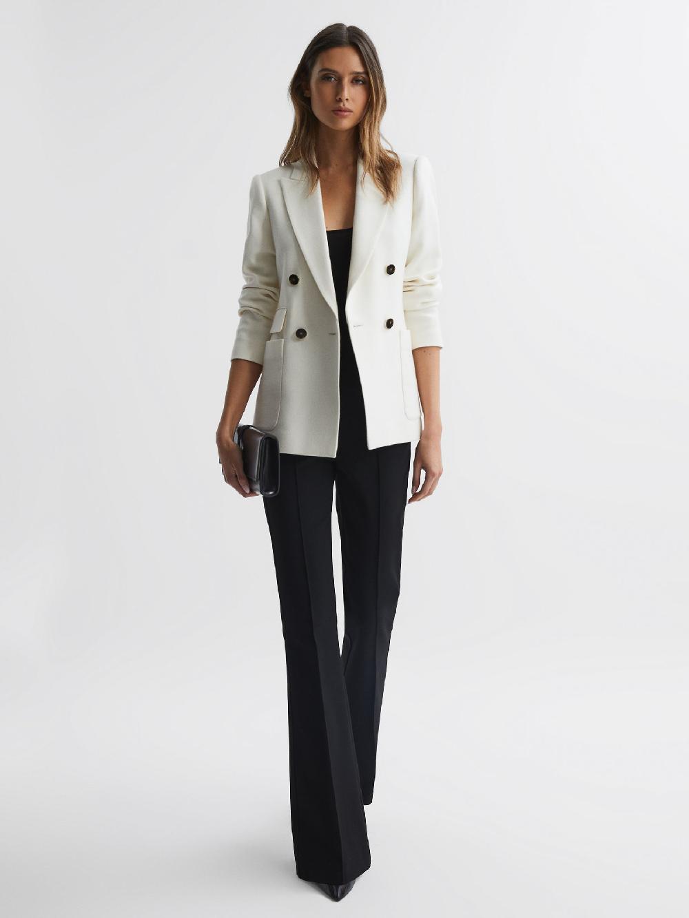 Reiss Double Breasted Twill Blazer In White