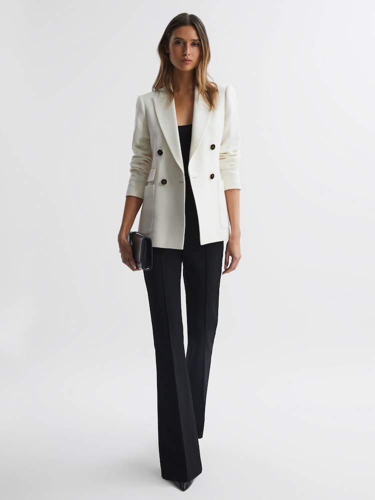 reiss Double Breasted Twill Blazer in White