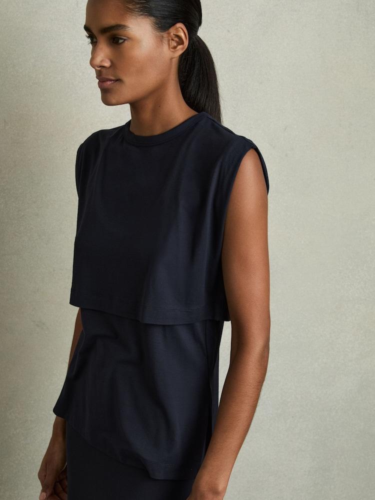 reiss Double-Layer Sleeveless Top in Navy