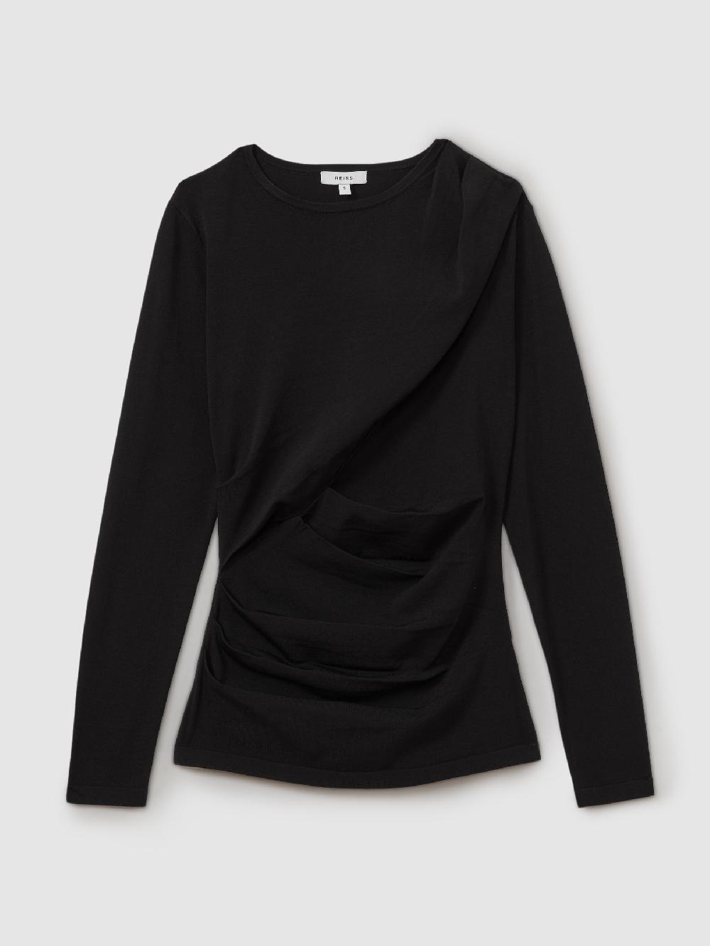 Reiss Draped Front Ruched Top In Black