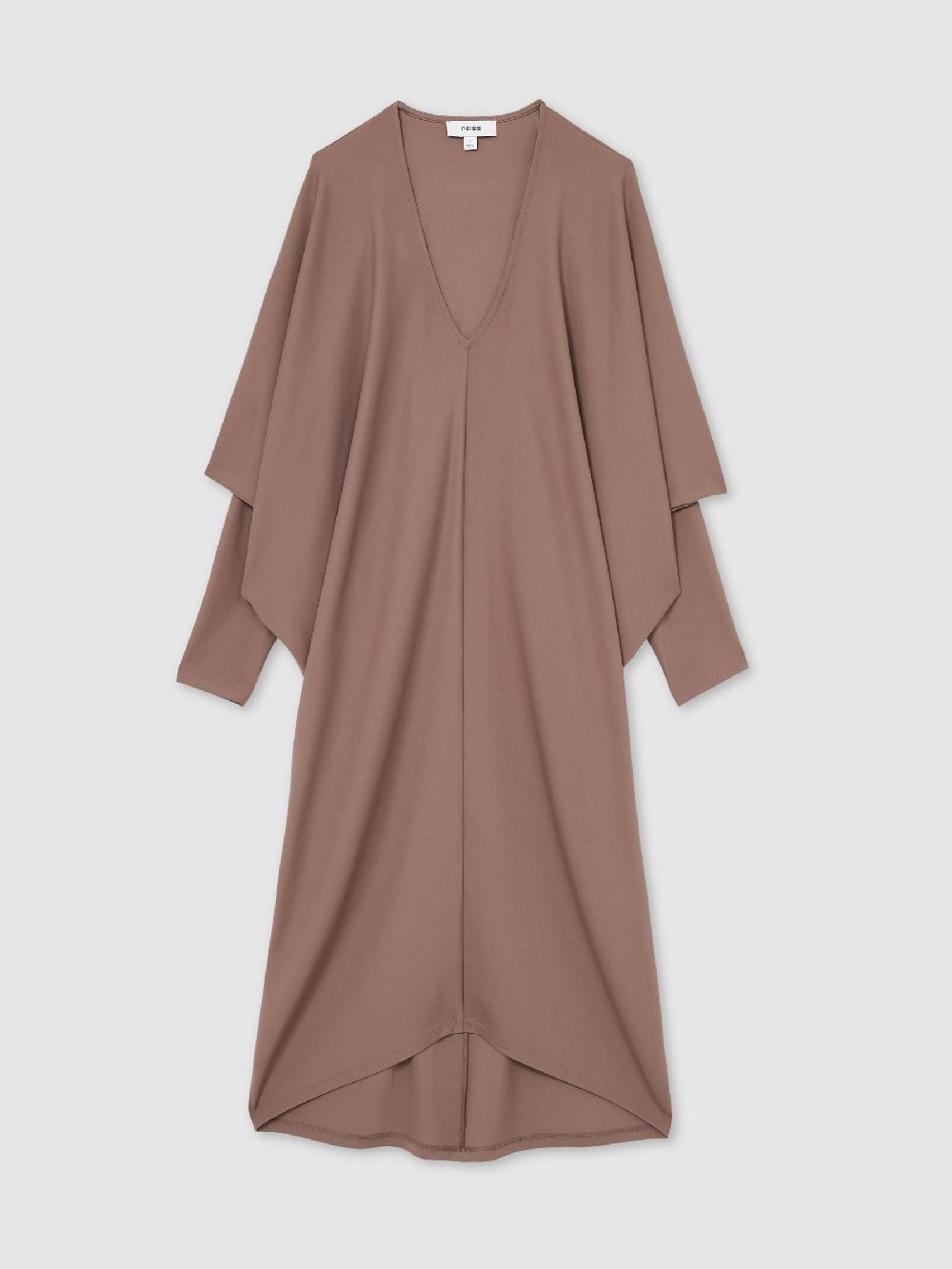 Reiss Draped Jersey Midi Dress In Mink