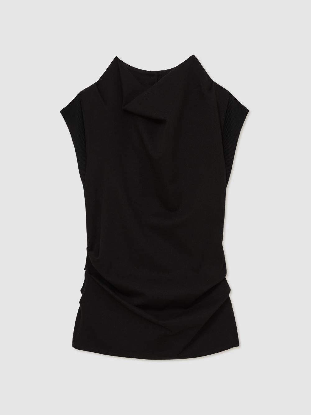 Reiss Draped Jersey-Twill Sleeveless Top In Black