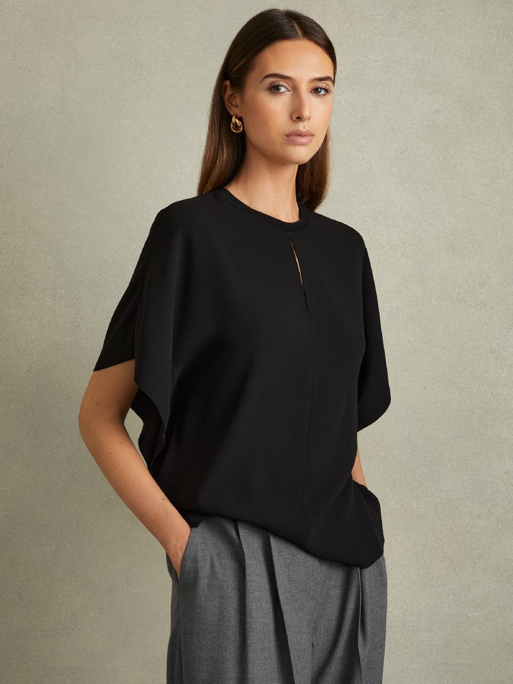 Reiss Draped Sleeve Top In Black