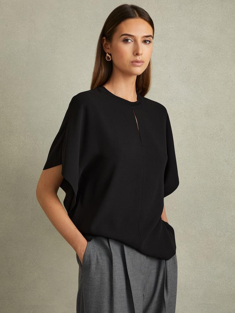reiss Draped Sleeve Top in Black