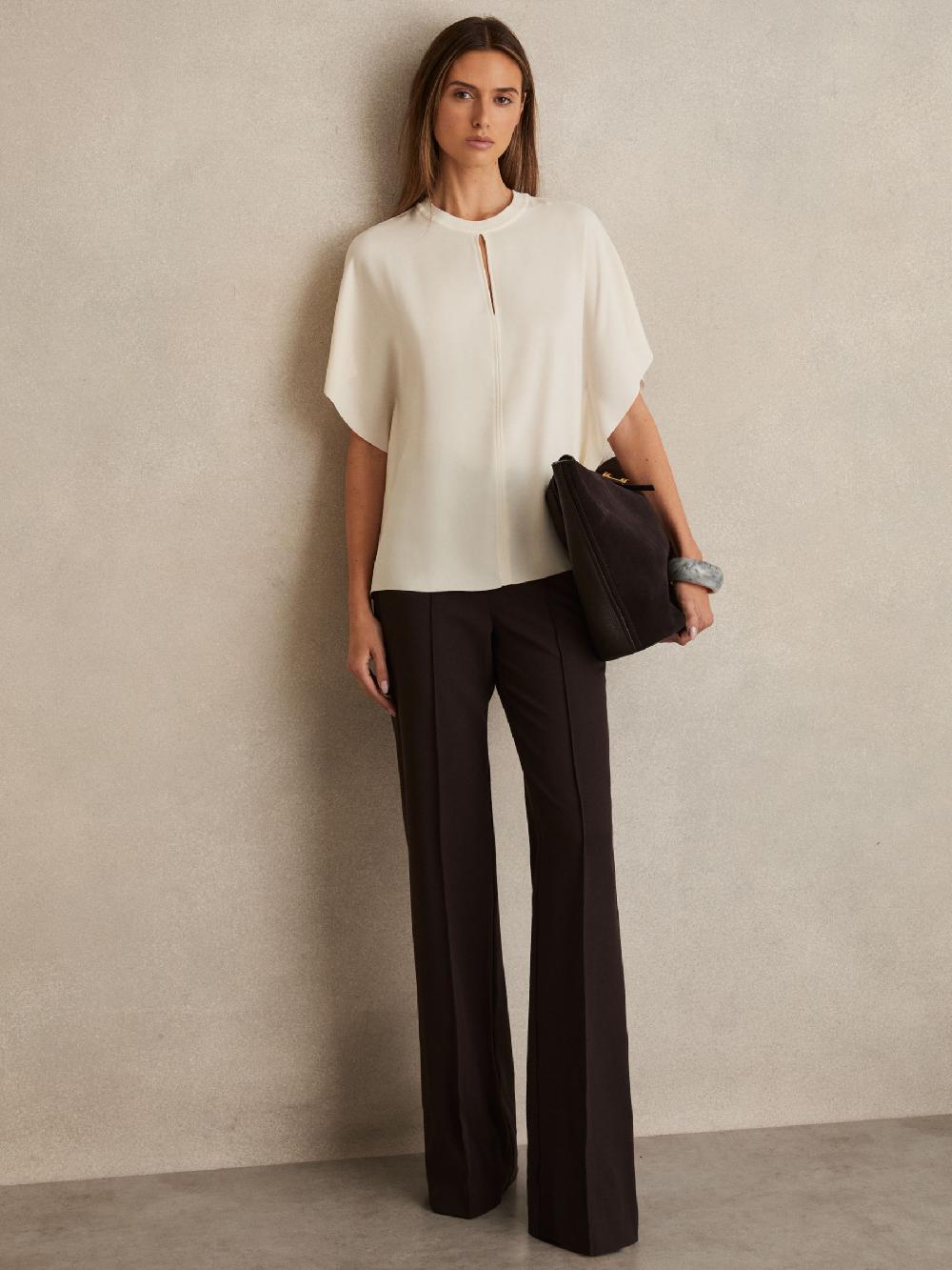 Reiss Draped Sleeve Top In Ivory