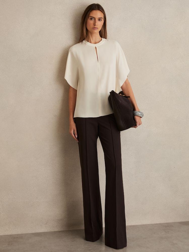 reiss Draped Sleeve Top in Ivory