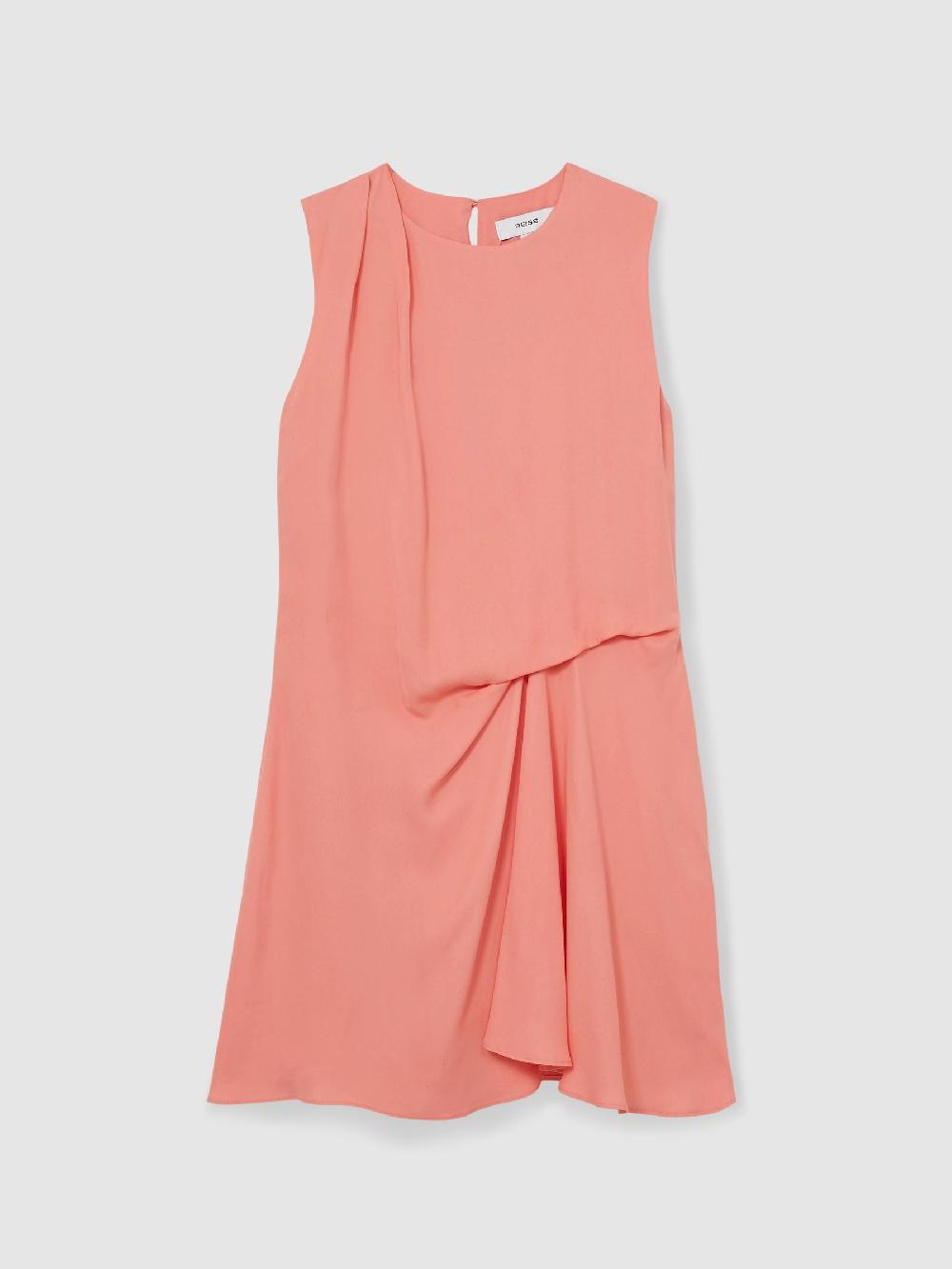Reiss Draped Tuck Mini Dress In Coral