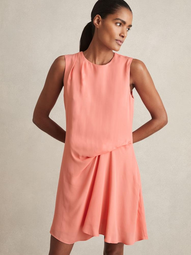 reiss Draped Tuck Mini Dress in Coral