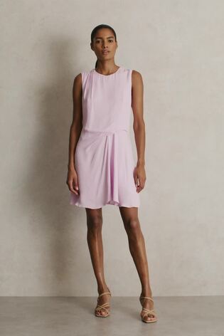 Reiss Draped Tuck Mini Dress In Pale Pink