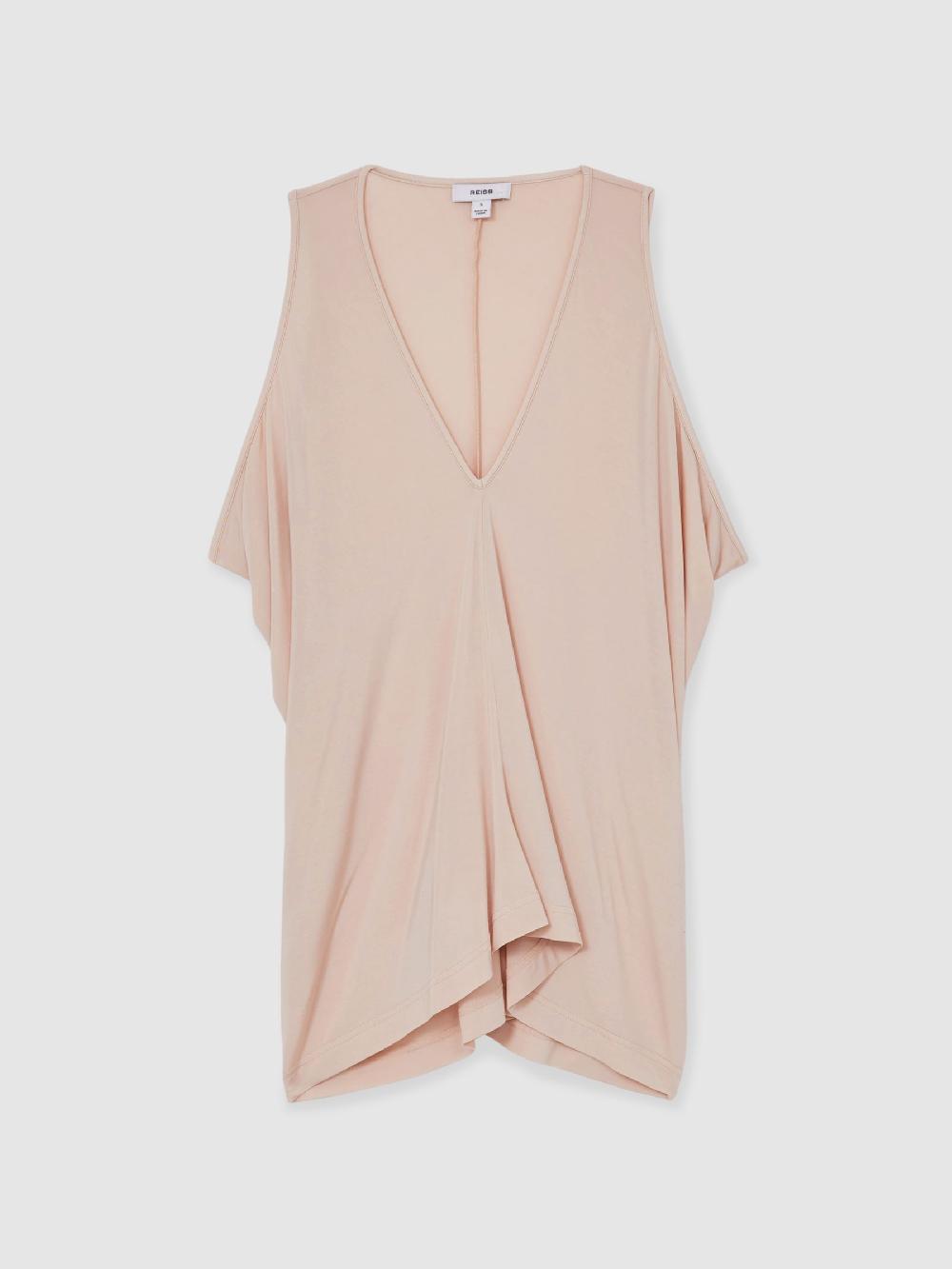Reiss Draped V-Neck Sleeveless Top In Pink