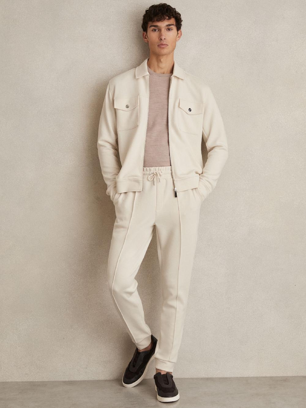 Reiss Drawstring Jersey Joggers In Off White