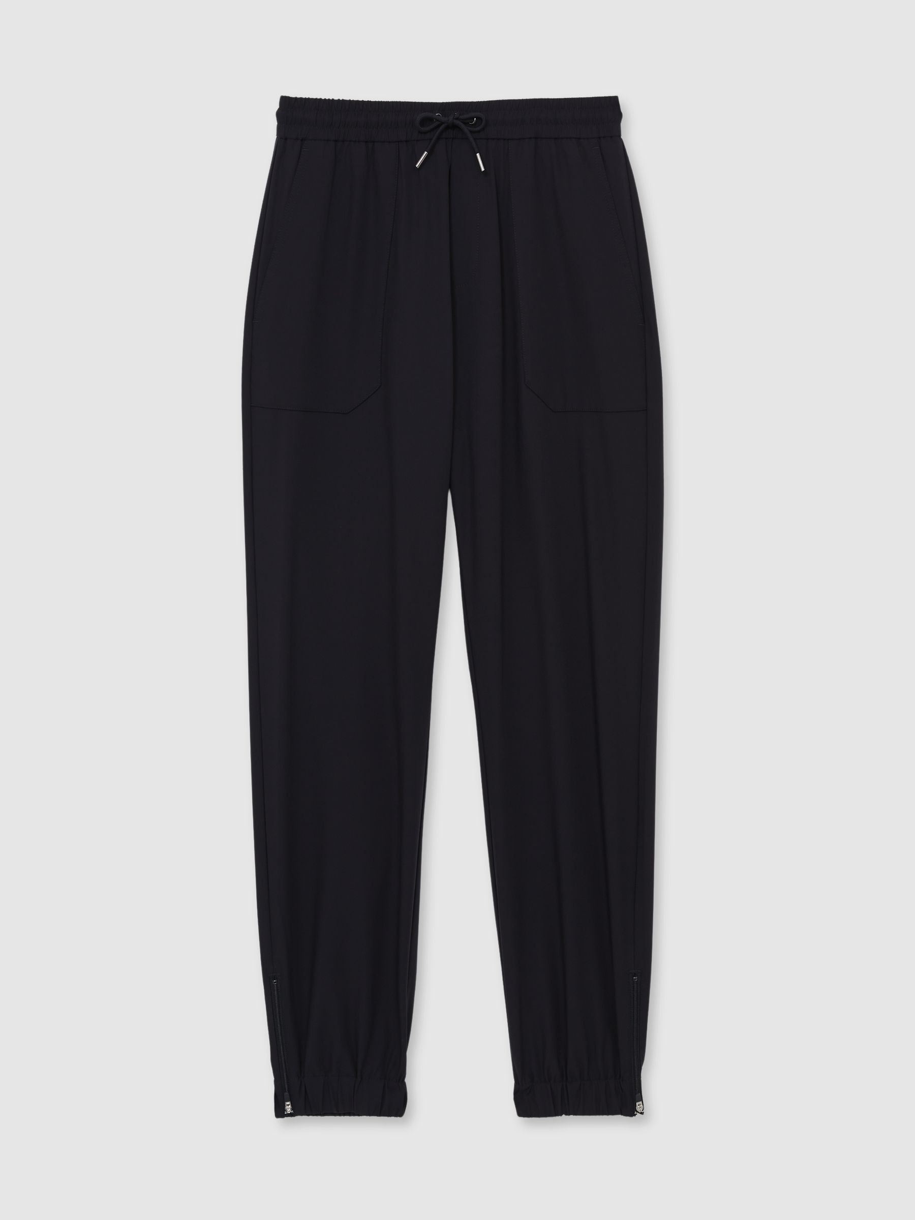 Reiss Drawstring Technical Cuffed Trousers In Navy