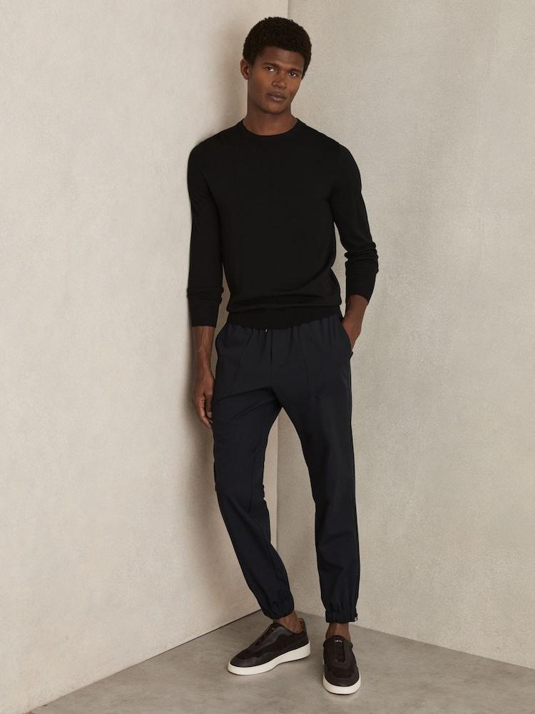 reiss Drawstring Technical Cuffed Trousers in Navy