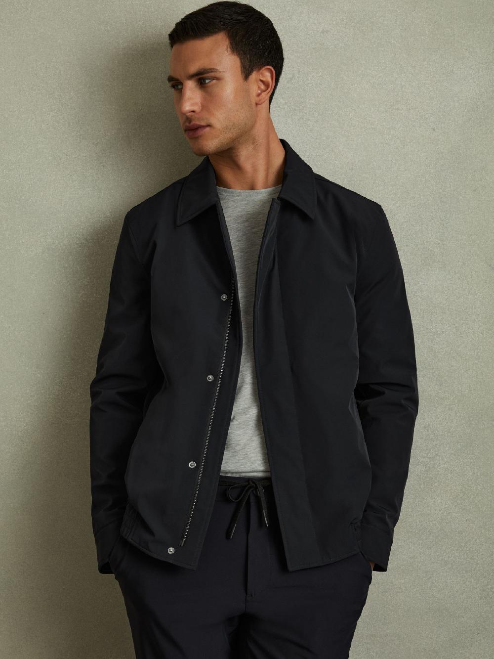 Reiss Elasticated Hem Harrington Jacket In Navy