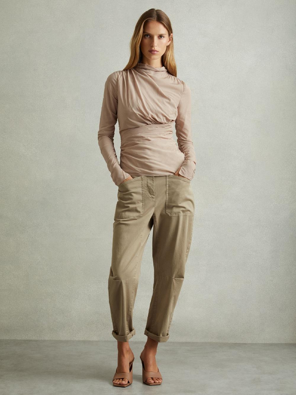 Reiss Eleni Blush Ruched Long Sleeve Top