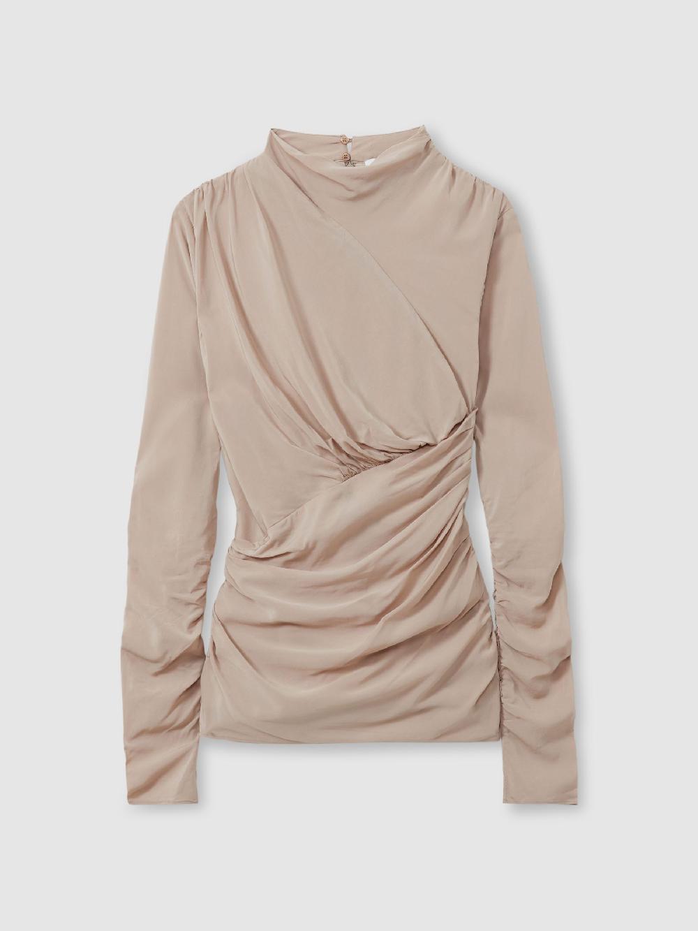 Reiss Eleni Blush Ruched Long Sleeve Top