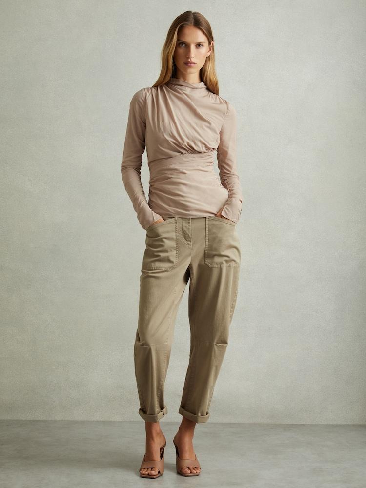 reiss Eleni Blush Ruched Long Sleeve Top