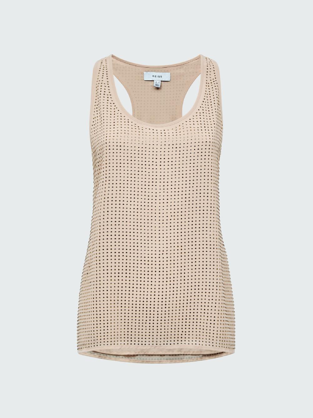 Reiss Embellished Scoop Neck Vest In Nude