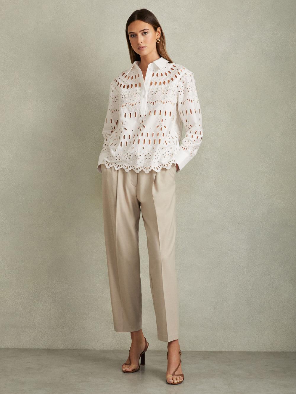 Reiss Enid White Cotton Embroidered Shirt