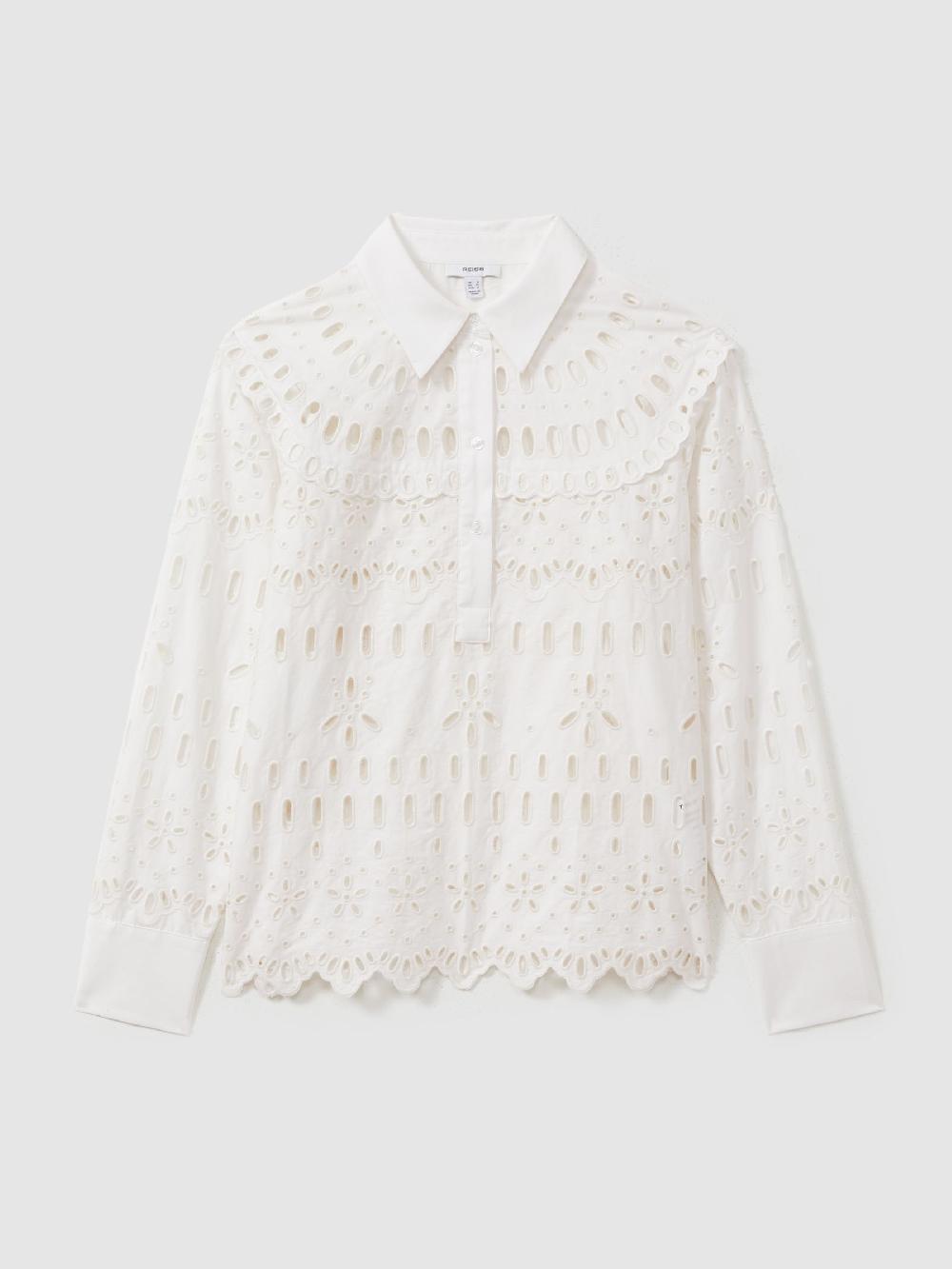 Reiss Enid White Cotton Embroidered Shirt