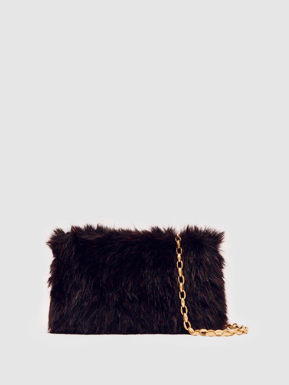 Reiss Faux Fur Shoulder Bag In Burgundy