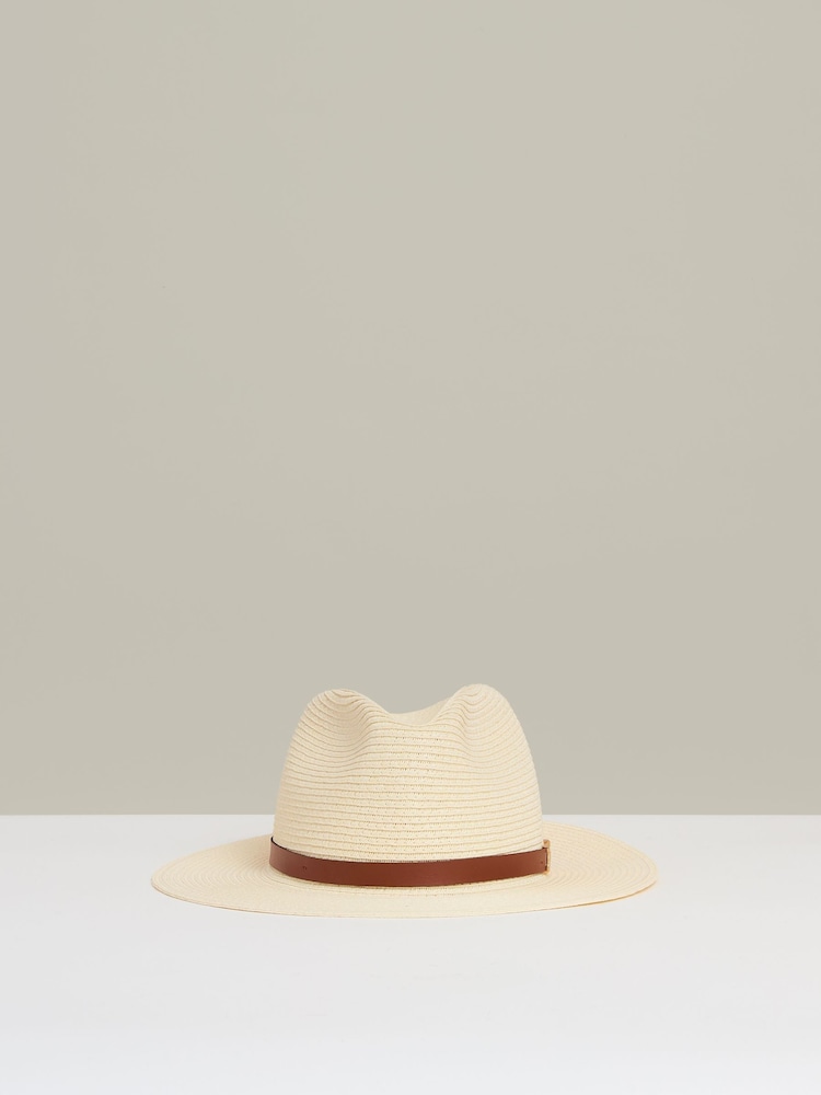 reiss Faux Leather Trim Woven Hat in Natural