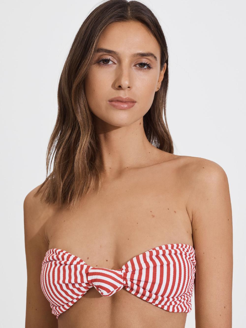 Reiss FELLA Bandeau Knot Bikini Top In Red Stripe