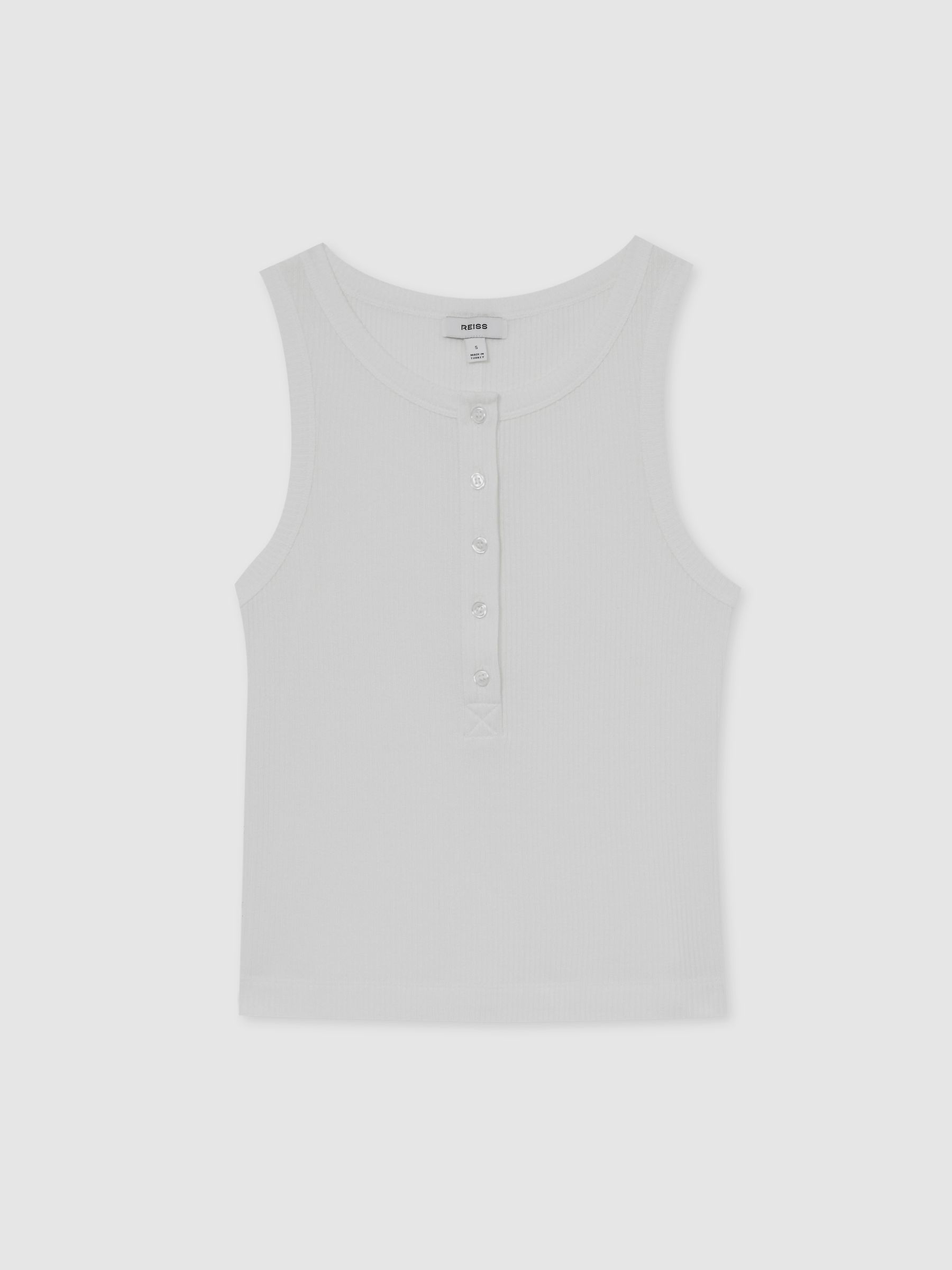 Reiss Fine-Rib Button-Placket Vest In White